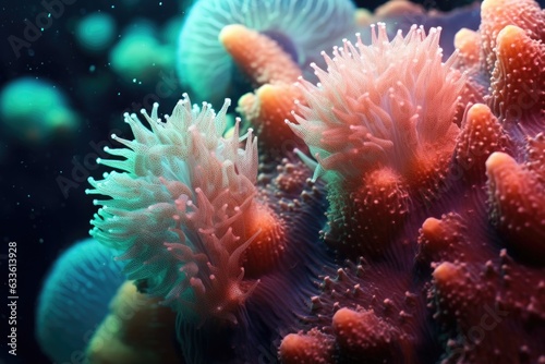 close-up of coral polyps feeding on plankton