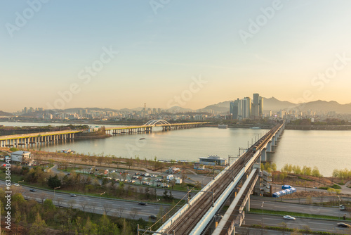서울 한강 당산철교 양화대교 아침