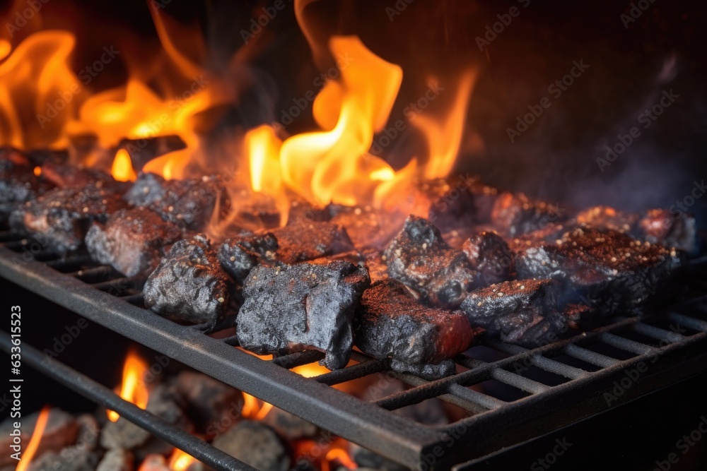 close-up of charcoal grill with glowing coals
