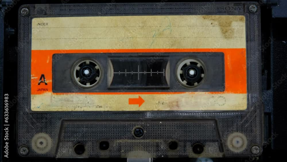 Audio cassette tape in use sound recording in the tape recorder