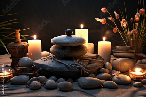 zen meditation with candles and stones