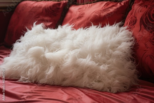 close-up of pillow fluffiness on a made bed photo