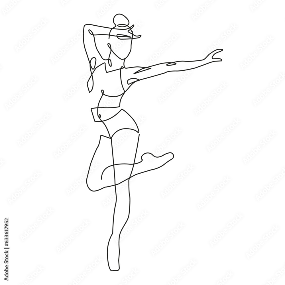 Ballerina Dance Linear Style Drawing. Dancer Woman Line Drawing. Ballet Creative Contemporary Abstract Line Drawing. Dancing Beauty Fashion Vector Minimalist Design for Wall Art, Print, Card, Poster. 