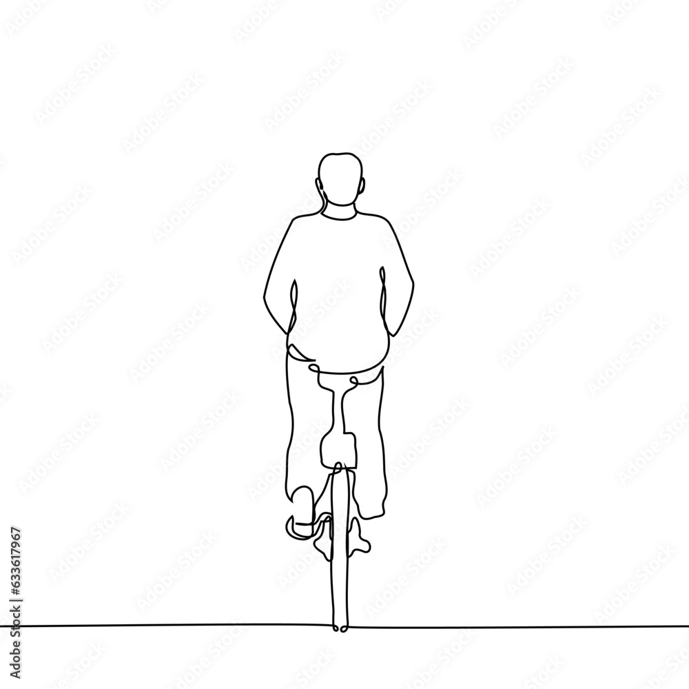 Bicycle Rider Back Normal Design man rides a bicycle, view from the back - one line art vector. concept ...