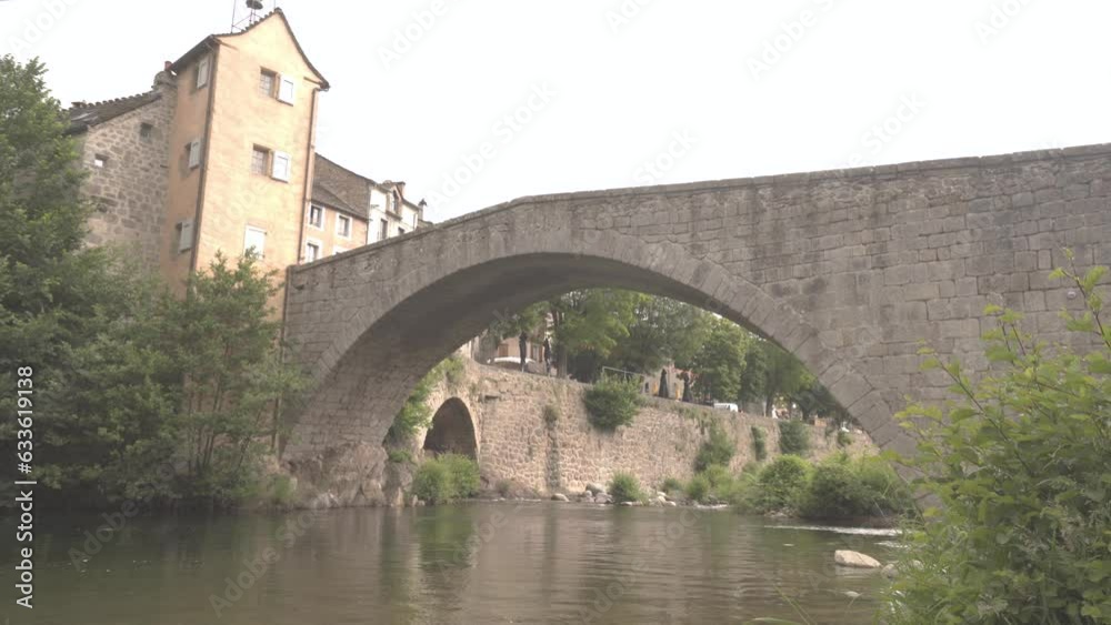 Famous Ancient Bridge at Pont De Montvert Picturesque Town on the Tarn River - Hiking and Motorcycle destination Famous Ancient Bridge at Pont De Montvert Picturesque Town on the Tarn River - Hiking and Motorcycle destination
