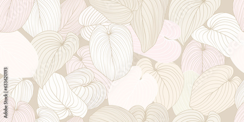 Luxury tropical leaf background vector. Floral pattern, Golden split-leaf Philodendron plant line arts, Vector illustration