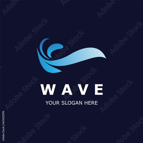 Water Wave logo simple modern, ocean wave design blue illustration icon vector