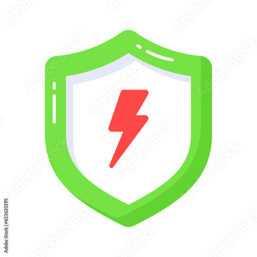 Lightning bolt with protection shield, amazing icon of safe energy, energy protection vector