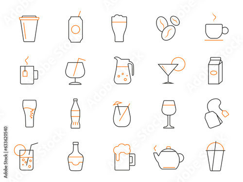 Drink. A set of beverage icons. Linear style. Vector image.