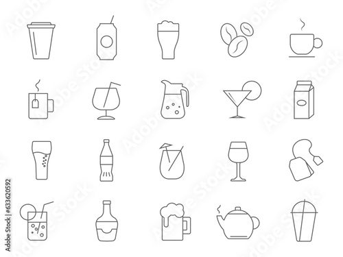 Drink. A set of beverage icons. Linear style. Vector image.