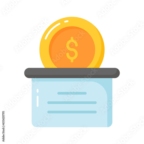 A box with dollar coin depicting trendy icon of funding, donations, or fundraising