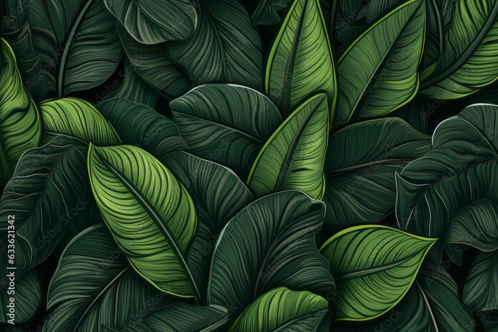 Lush Tropical Leaves Background with Vibrant Green Floral Pattern