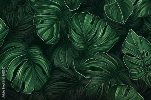 Exquisite Tropical Leaves Background with Vibrant Green Floral Pattern © bomoge.pl