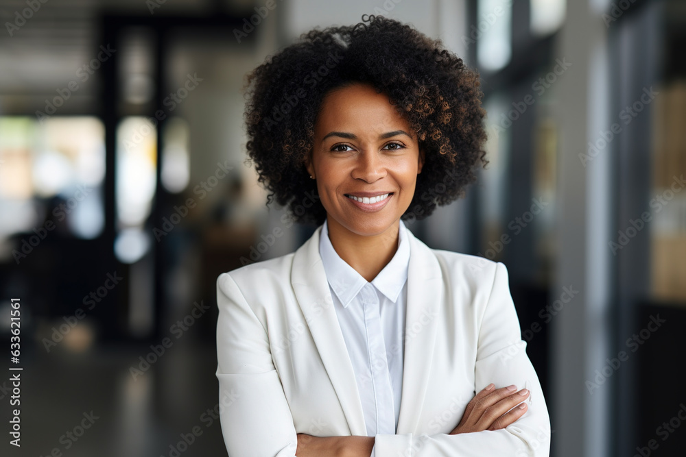 Business Woman Ceo standing in office arms crossed pose