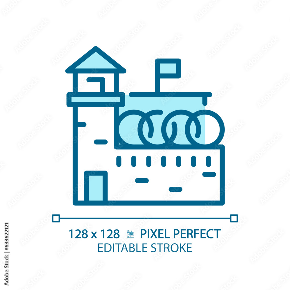 2D pixel perfect editable blue prison icon, isolated vector, building thin line illustration. 2D pixel perfect editable blue prison icon, isolated vector, building thin line illustration.