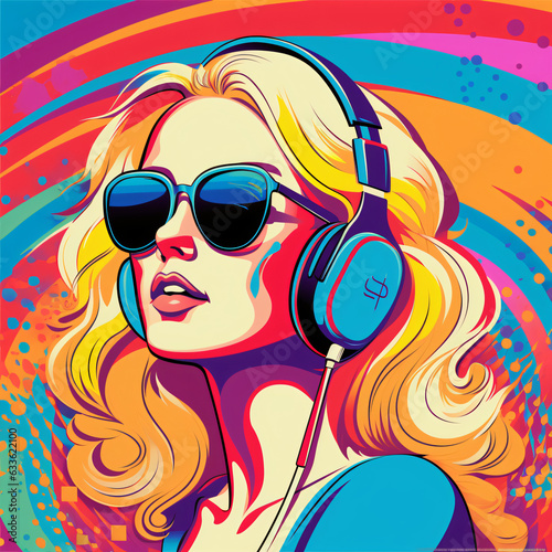 Op art retro style pretty blonde young woman wearing sunglasses