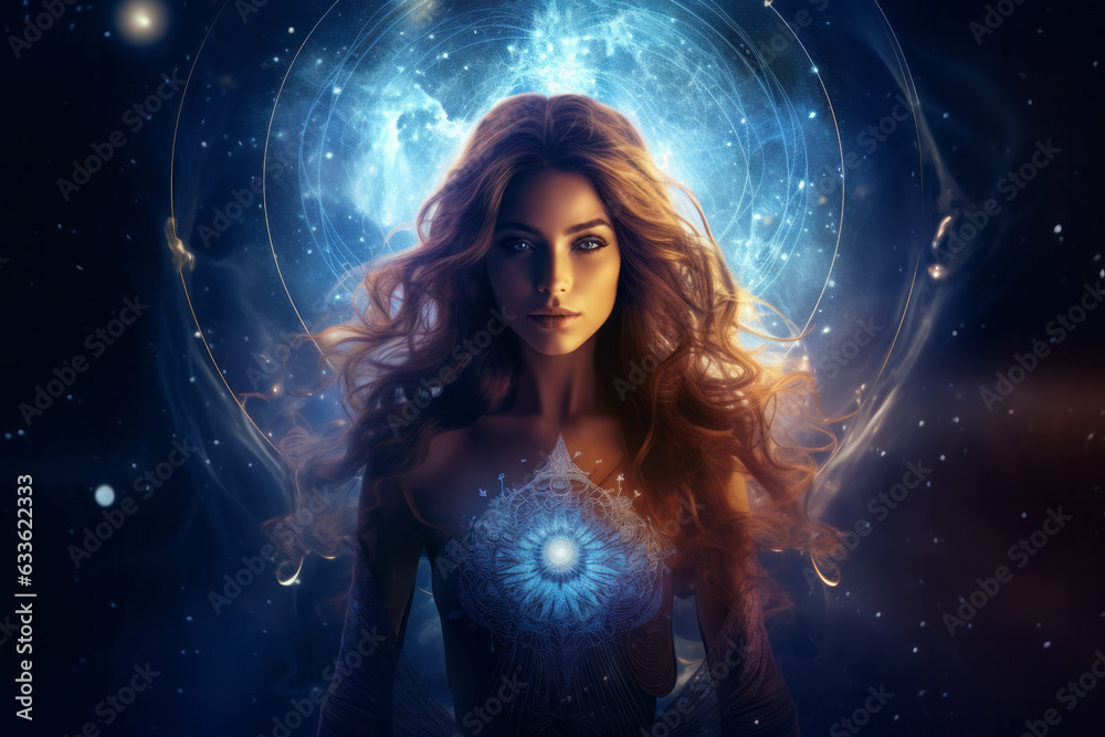 Enchanting Virgo Zodiac Sign Illuminated by Celestial Light in a Fantasy Space