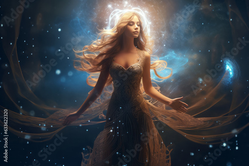 Enchanting Virgo Zodiac Sign Illuminated by Celestial Light in a Mystical Space photo