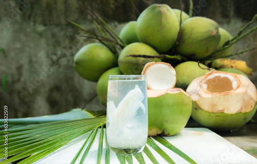coconut juice with young coconut. Fresh coconut water, young coconut drink .