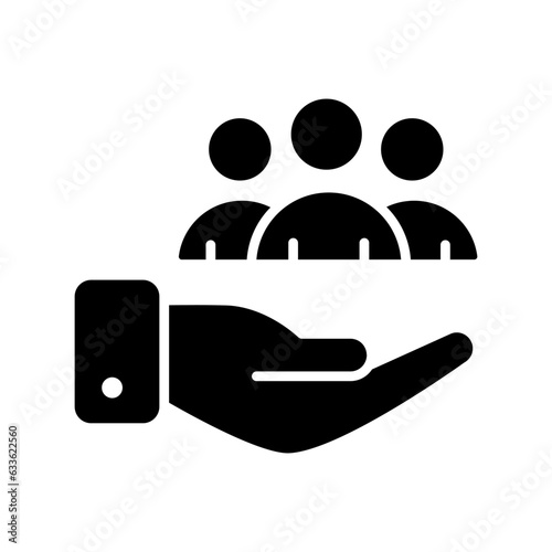 Hand holding persons showing concept vector of client servicing, flat icon of customer care