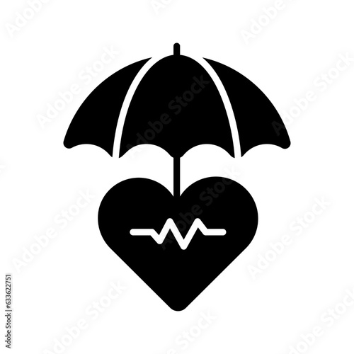 Heartbeat waves on heart under umbrella, concept icon of health insurance, heart care vector