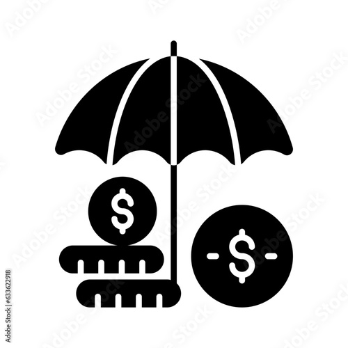 Dollar coins under umbrella, a concept of financial insurance icon in modern style