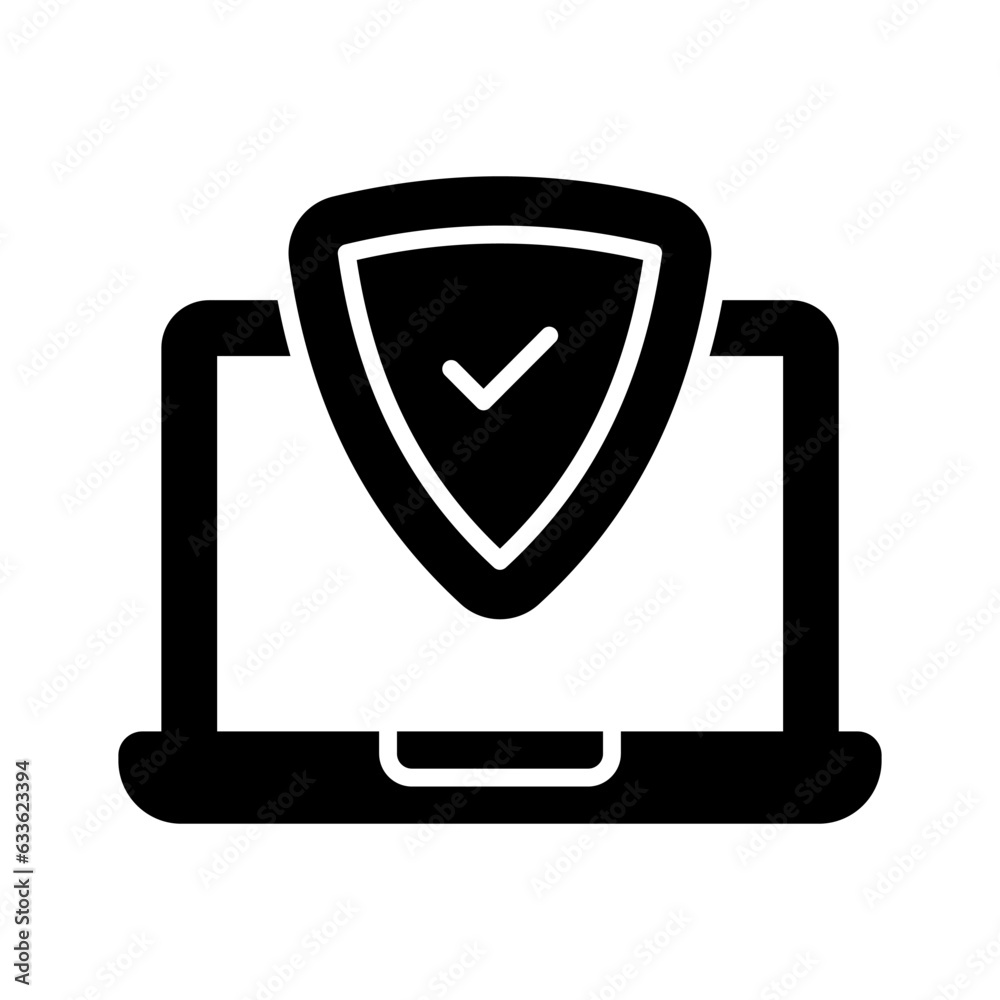 Security shield with laptop showing concept icon of laptop protection