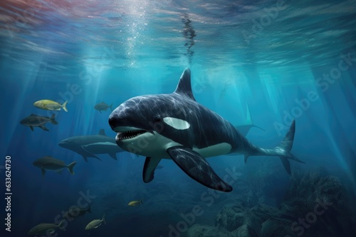 underwater view of orca stalking sealion prey © altitudevisual