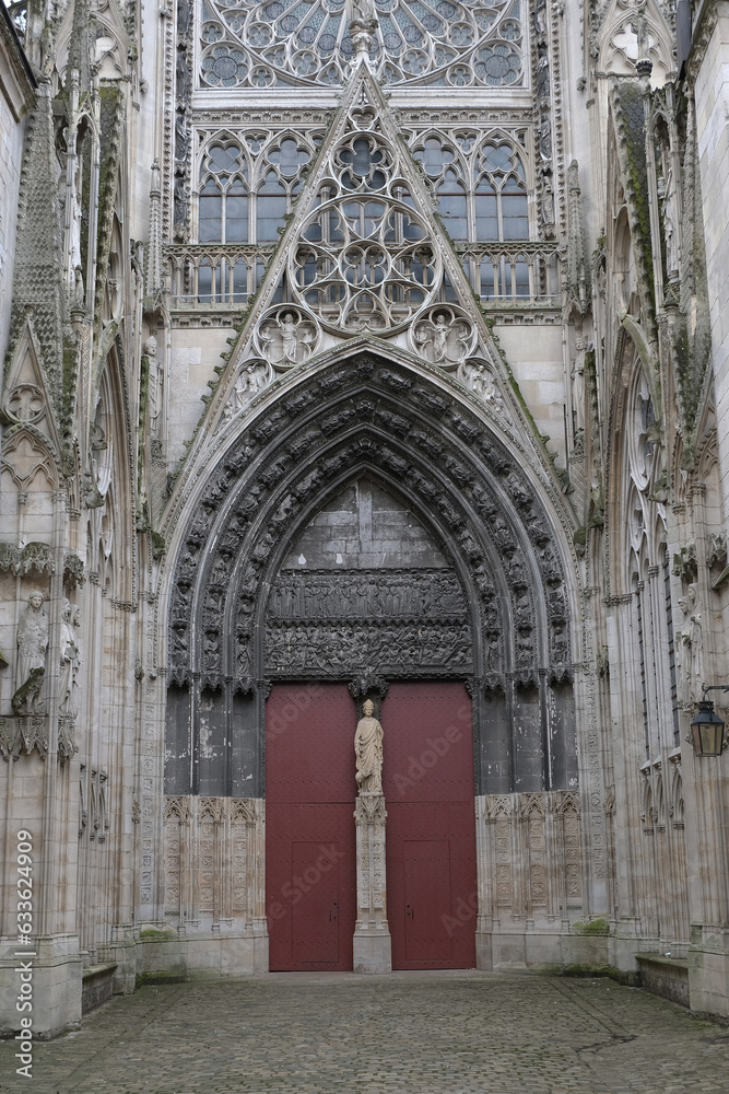 Notre-Dame de Rouen gothic Cathedral. Back entrance.