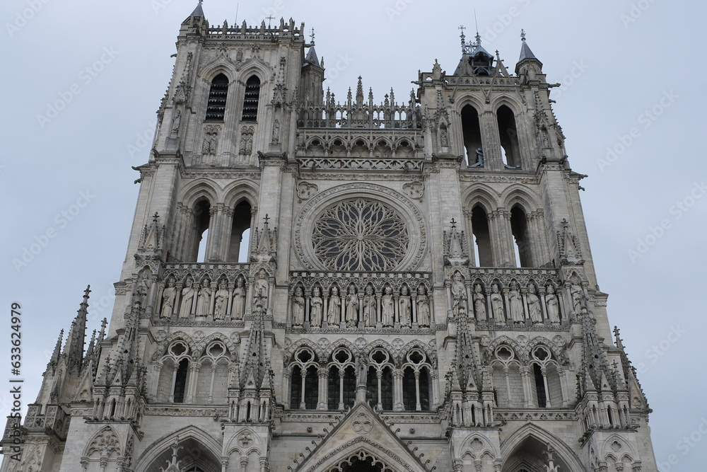 View of Notre Dame d'Amiens Cathedral. Gothic architecture.