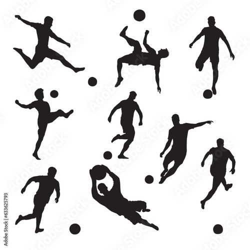 set of silhouettes of soccer player