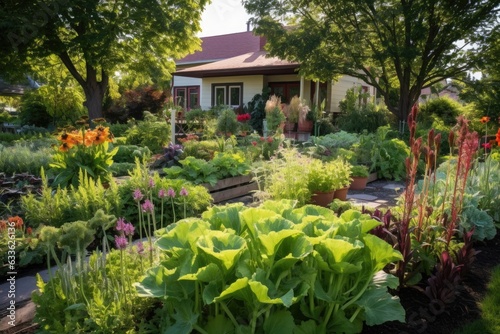diverse polyculture garden with various plant types photo