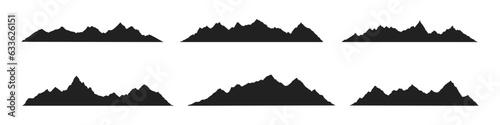 Mountain ridges peak silhouettes flat style design vector illustration set isolated on white background. Rocky mountains peaks with various ranges outdoor nature landscape background design elements.