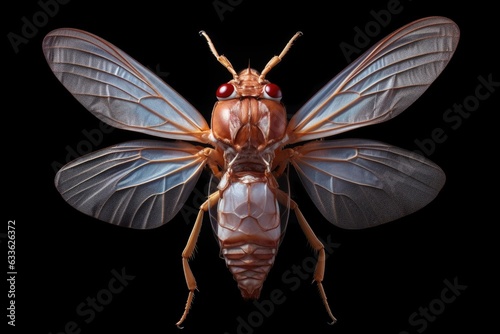 cicada emerging from its exoskeleton, wings expanding