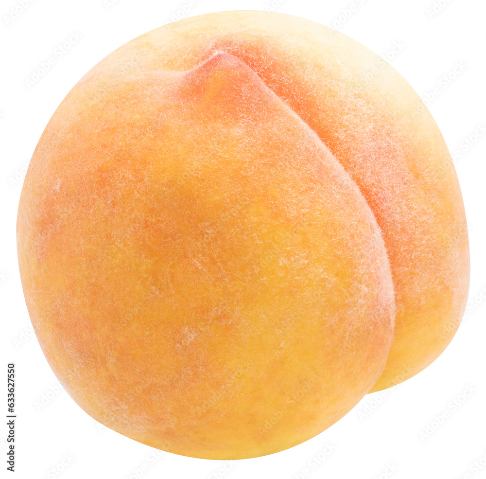 Fototapeta premium Yellow Peach isolated on white background, Fresh Yellow Peach Fruit on White PNG file. 