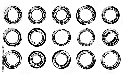 Set of sci fi black circle user interface elements technology futuristic design modern creative on white background vector
