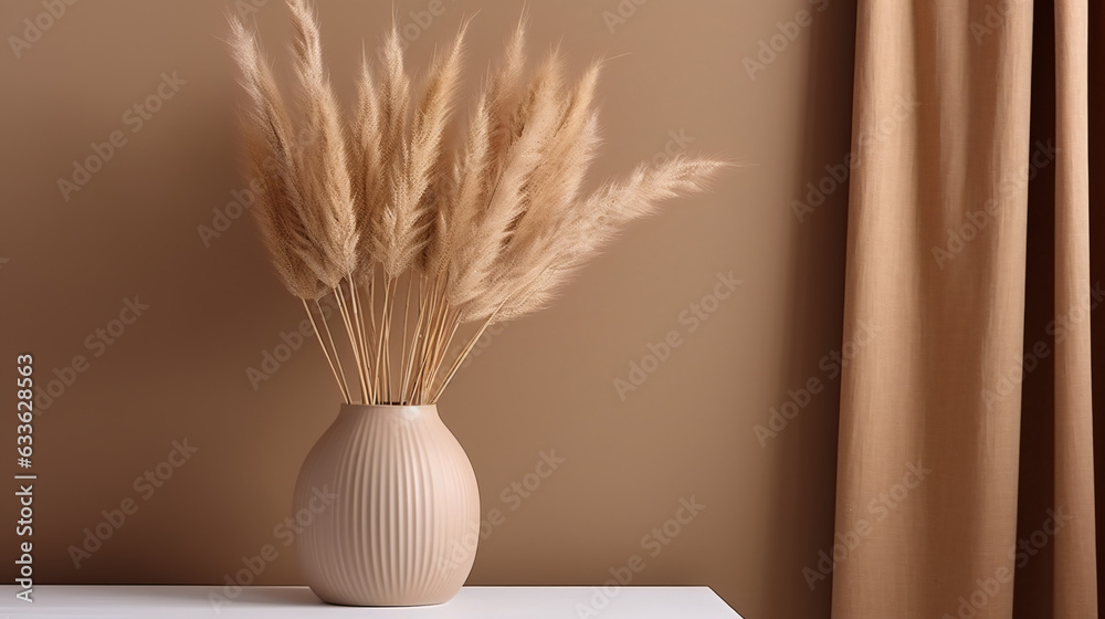 Pampas grass in decorative ceramic vase on table