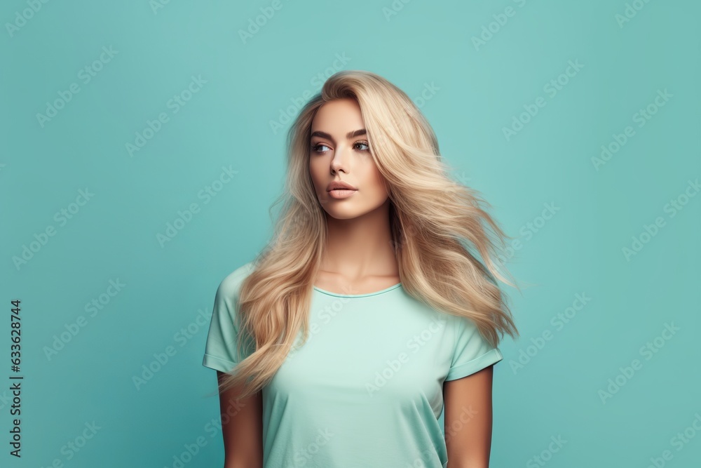 Svelte Blonde Allure: Hypnotic Gaze on Minty Background. Fusion of Elegance and Fitness. Mesmerizing Confidence and Attraction. Graceful Strength in a Captivating Scene. Generative Ai Svelte Blonde Allure: Hypnotic Gaze on Minty Background. Fusion of Elegance and Fitness. Mesmerizing Confidence and Attraction. Graceful Strength in a Captivating Scene. Generative Ai
