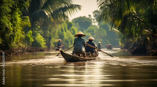 Obraz na płótnie People boating in the delta of Mekong river