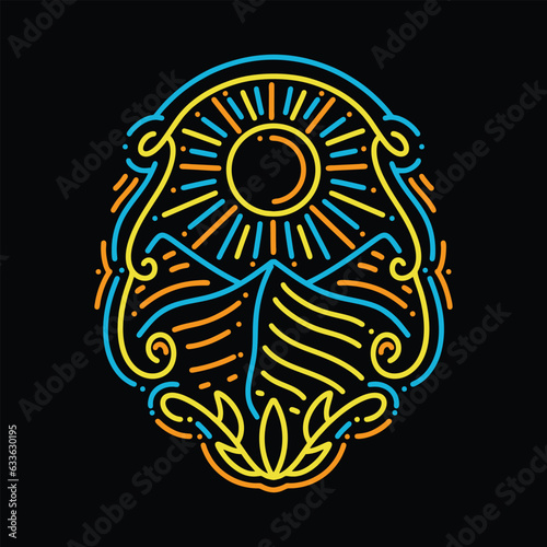 Premium Monoline Colorful Sun Vector Graphic Design illustration Vintage style Emblem Symbol and Icon