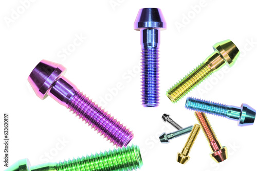 Artful Anodization: Vibrant Titanium Alloy Screws: Anodized Brilliance in High-Resolution photo