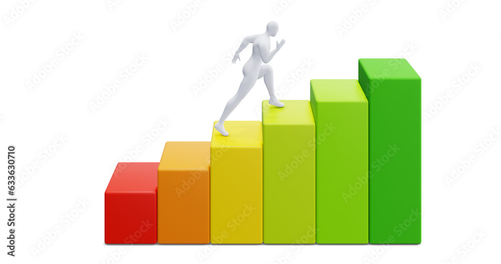 3d Man Figure with Colorful Statistic Growth Bar. Grow Up Bussiness concept. 3d Man Figure with Colorful Statistic Growth Bar. Grow Up Bussiness concept.