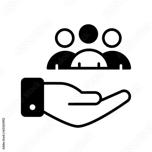 Hand holding persons showing concept vector of client servicing, flat icon of customer care
