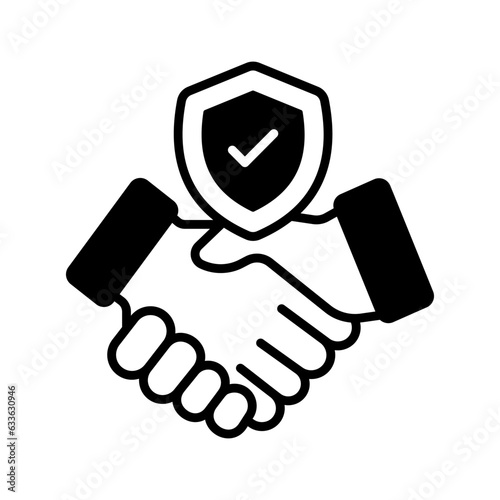 Handshake and shield, business agreement insurance, deal insurance, insurance policy icon