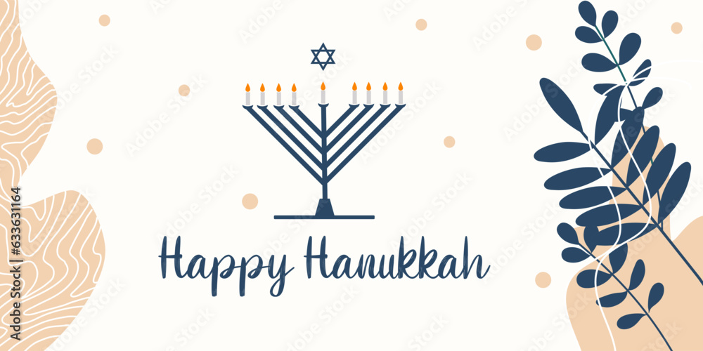 Happy Hanukkah, Chag Hanukkah Sameah, greeting card with menorah. Colorful candles. Vector illustration. Let the light shine every day of your life.