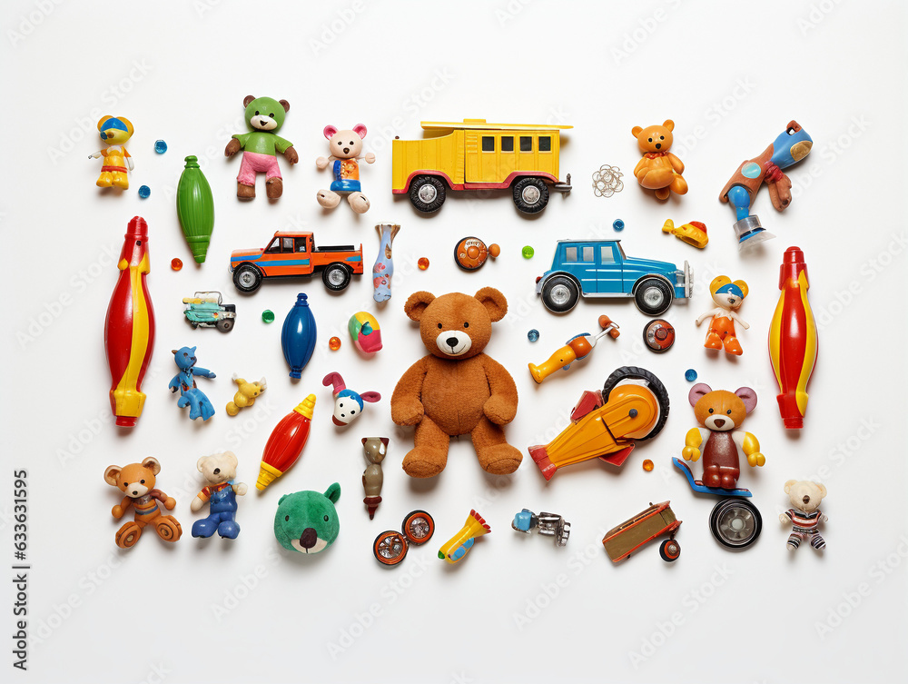 Obraz premium set of children's toys on a white background, AI generator 