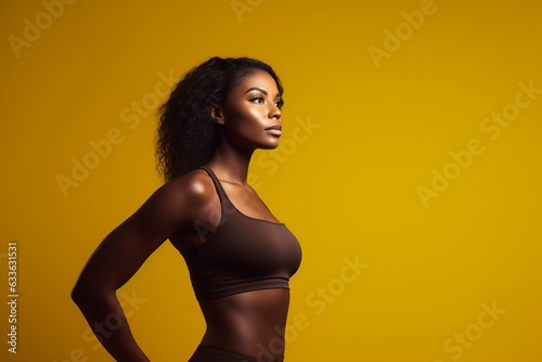Elegant Black Woman. Lean Physique and Confidence Shine. Engaging Presence on Isolated Background. Graceful Strength and Captivating Beauty in Focus. Generative Ai