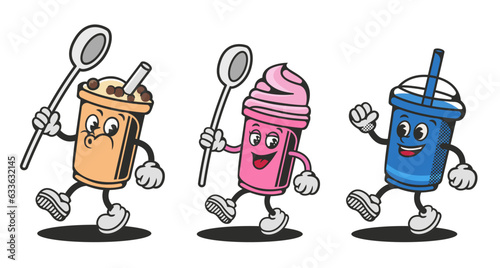 Set of Retro Drink mascot
