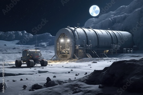 cargo lander delivering supplies to an active lunar base