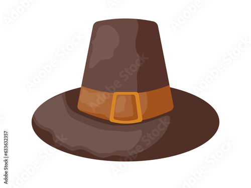Thanksgiving pilgrim hat icon isolated on transparent and white background. Festive close-up element for design decoration. Vector illustration in flat cartoon style. Thanksgiving headdress.